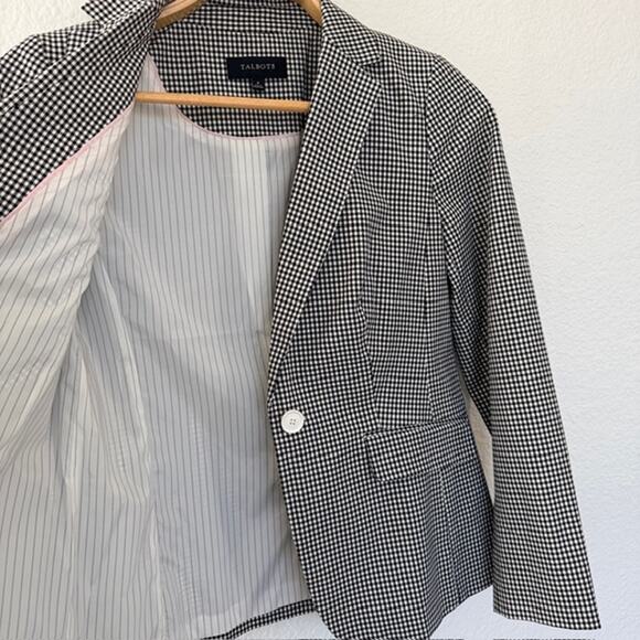 Talbots Gingham Single Button Blazer Black/White Pockets Vent Lined Women's 6 - Picture 8 of 13